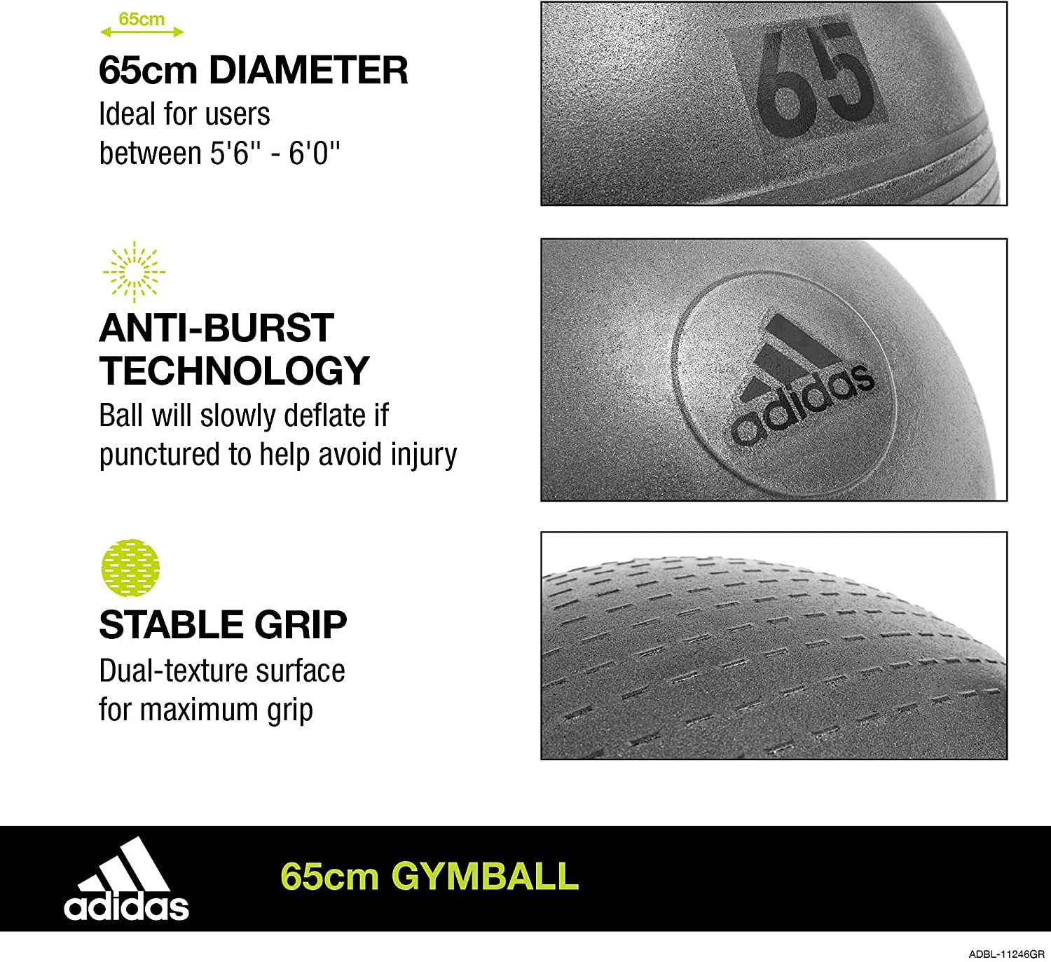 adidas (Adidas) Exercise Gym Ball 65cm Gray ADBL-11246GR ADBL-11246GR 65㎝ : Amazon.ca: Sports &amp; Outdoors